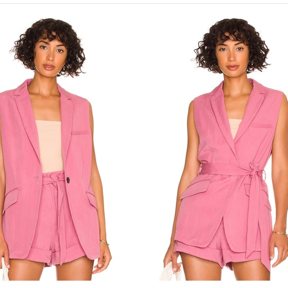 RAG & BONE Margot sleeveless blazer self tying belt front button blush pink sz4 - Picture 6 of 14